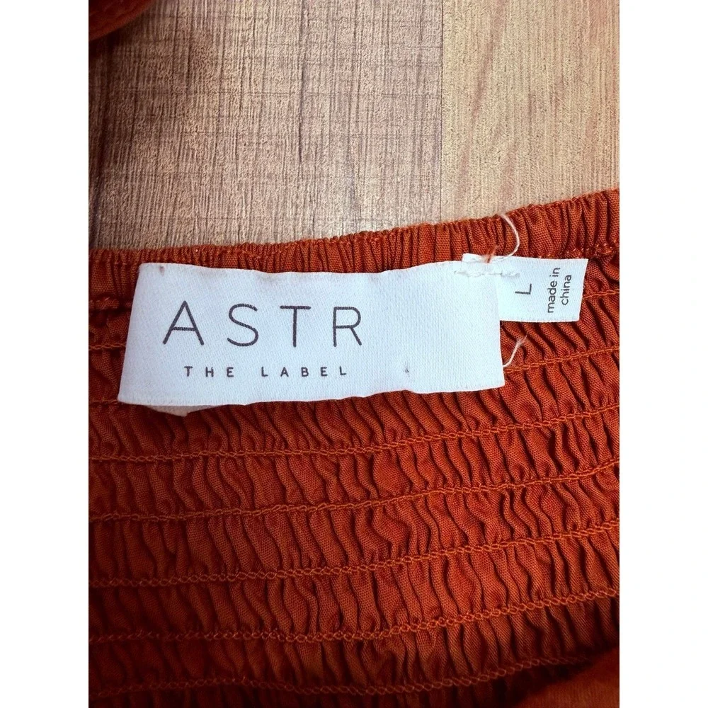 ASTR The Label Brick Puff Sleeve Midi Dress‎ Square Neck Tiered Skirt Size L